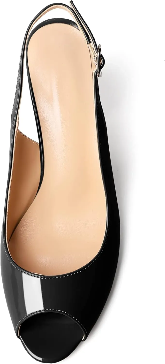 Mettesally Womens Slingback Chunky Heels Peep Open Toe Block High Heel Sandals Ankle Strap Buckle Dress Prom Wedding Shoes