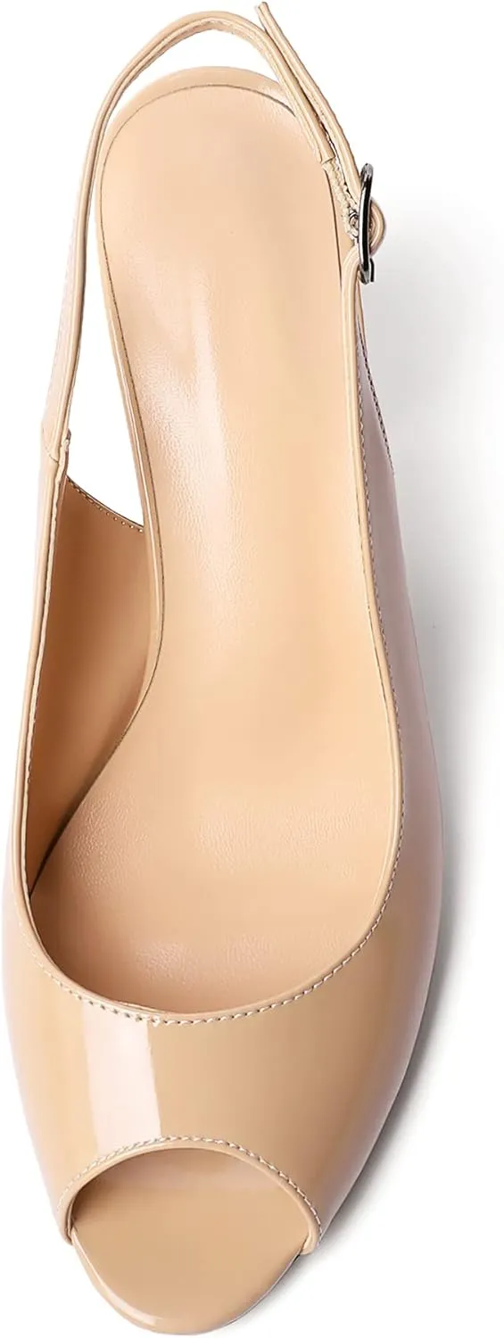 Mettesally Womens Slingback Chunky Heels Peep Open Toe Block High Heel Sandals Ankle Strap Buckle Dress Prom Wedding Shoes