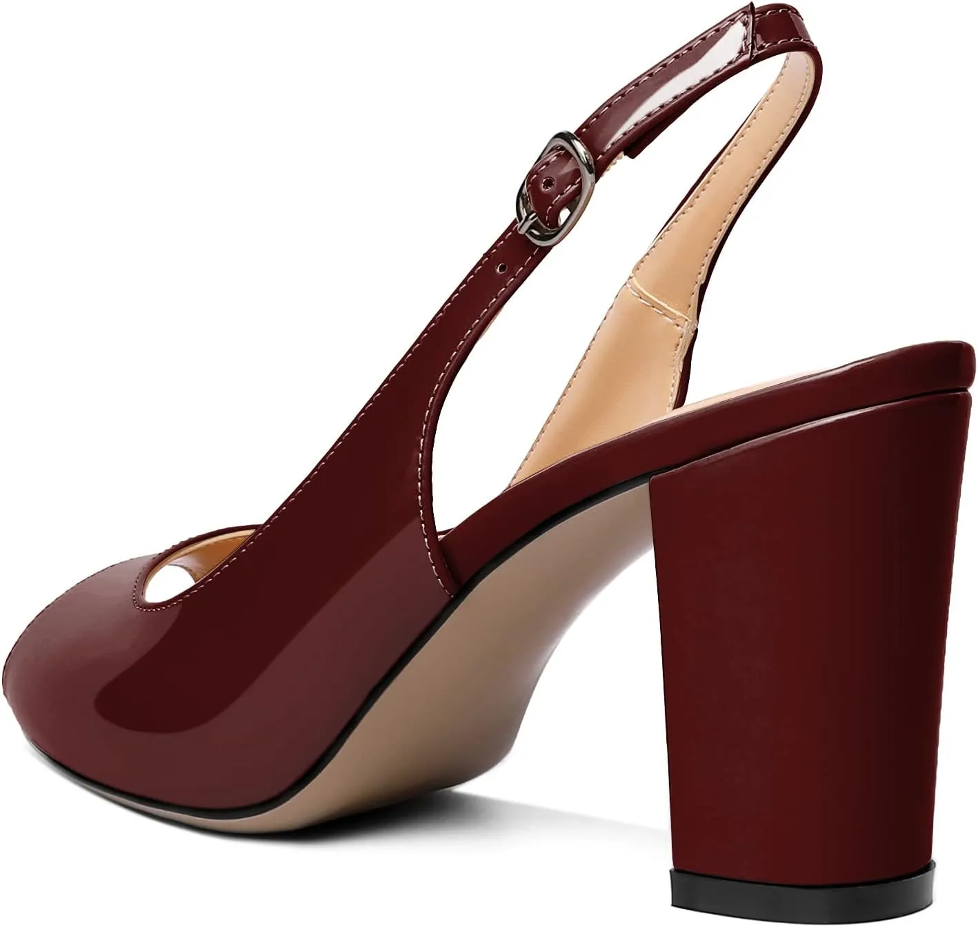 Mettesally Womens Slingback Chunky Heels Peep Open Toe Block High Heel Sandals Ankle Strap Buckle Dress Prom Wedding Shoes