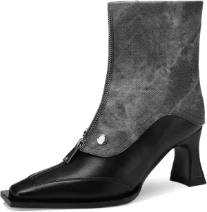 Mid Calf Boots for Women Square Toe Winter Chunky Block Extra Wide Calf Botas Para Mujer Dressy Warm Lined Ladies Fashion 3 Inch High Heels