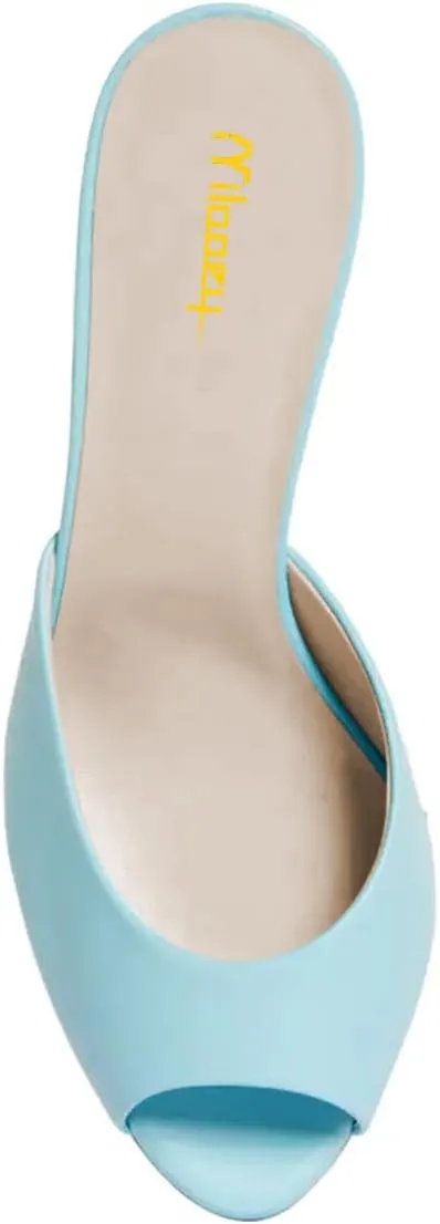 Milooey shoes Stiletto Heeled Slide Sandals Cute Open Peep Toe Mules Slip On Backless High Heels Outfit Dress Party Wedding Shoes Size 4-16 US
