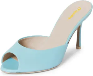 Milooey shoes Stiletto Heeled Slide Sandals Cute Open Peep Toe Mules Slip On Backless High Heels Outfit Dress Party Wedding Shoes Size 4-16 US