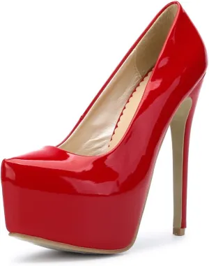 OCHENTA Women's Hidden Platform Stiletto High Heels Slip On Dress Pumps PU Red Tag 36 - US B(M) 6