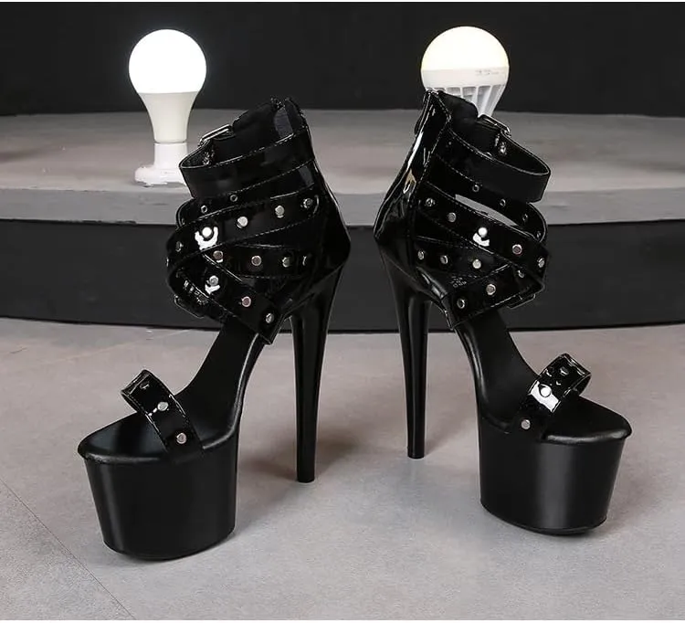 onlymaker Open Toe Stiletto Heel Platform Sandals for Women Zip up Buckle Strappy Rivets Summer Sandals