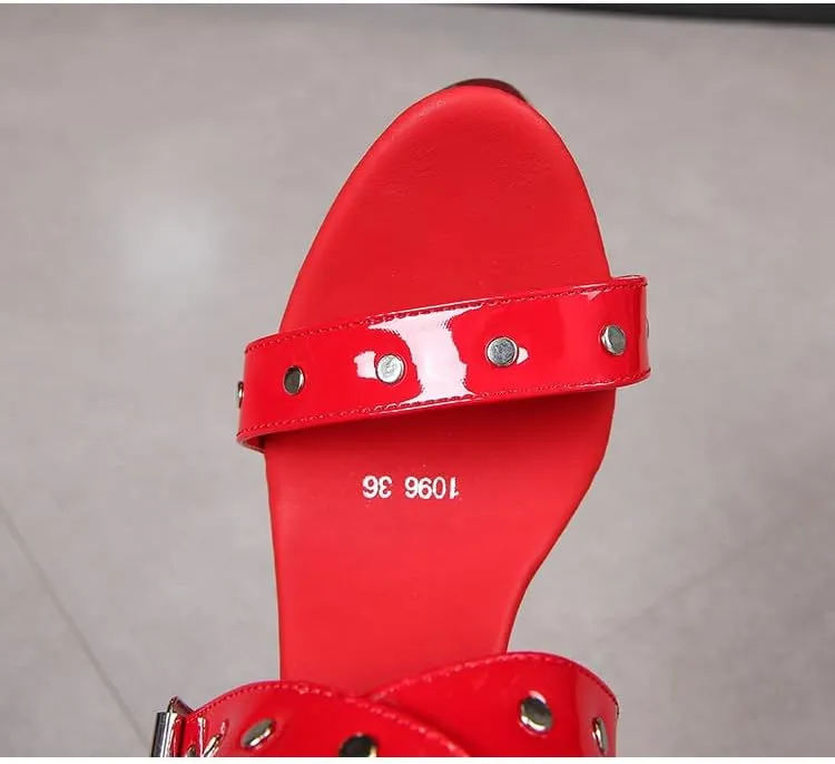 onlymaker Open Toe Stiletto Heel Platform Sandals for Women Zip up Buckle Strappy Rivets Summer Sandals