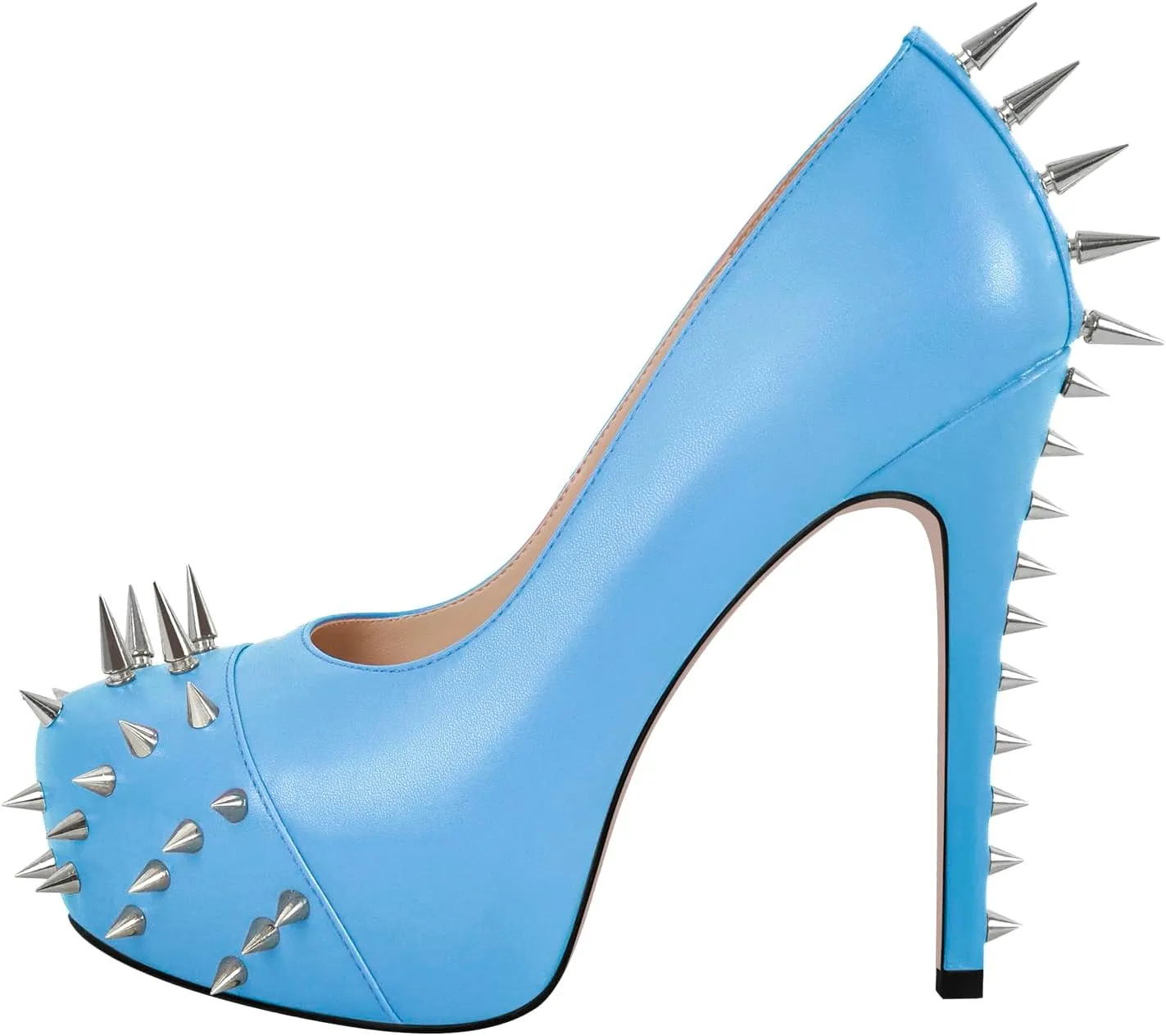 onlymaker Women's Slip-on Stiletto Heels Stud Rivets Pumps Close Toe Platform Casual Dress Court Shoes