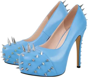 onlymaker Women's Slip-on Stiletto Heels Stud Rivets Pumps Close Toe Platform Casual Dress Court Shoes