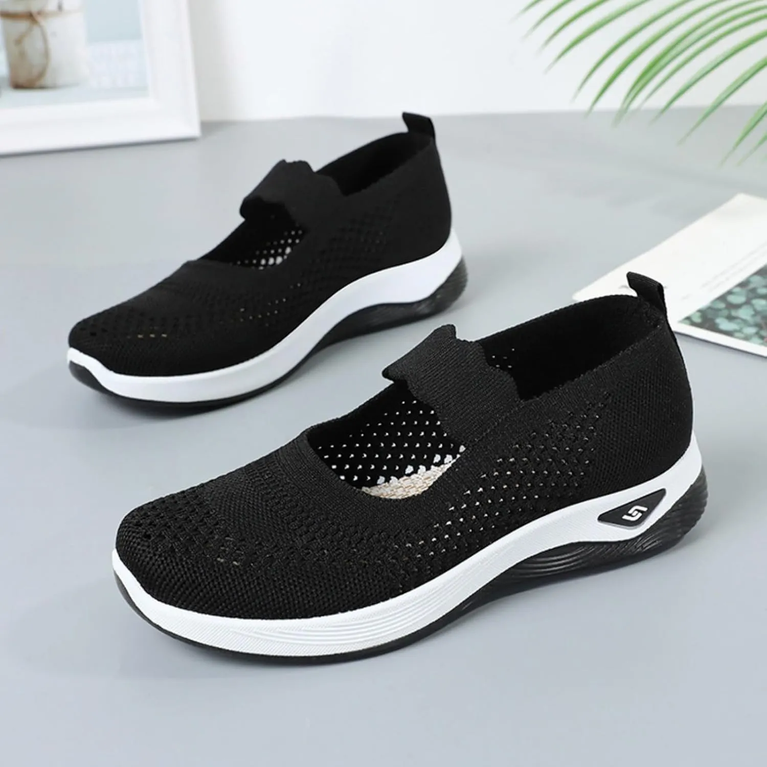 Orthopedic Shoes for Women Walking Shoes Comfortable Breathable Knit Slip On Sneakers Soft Orthopedic Slip-On Indoor Outdoor Casual Shoe Lightweight Wide Width Soft Sole Arch Support Non-Slip Shoe