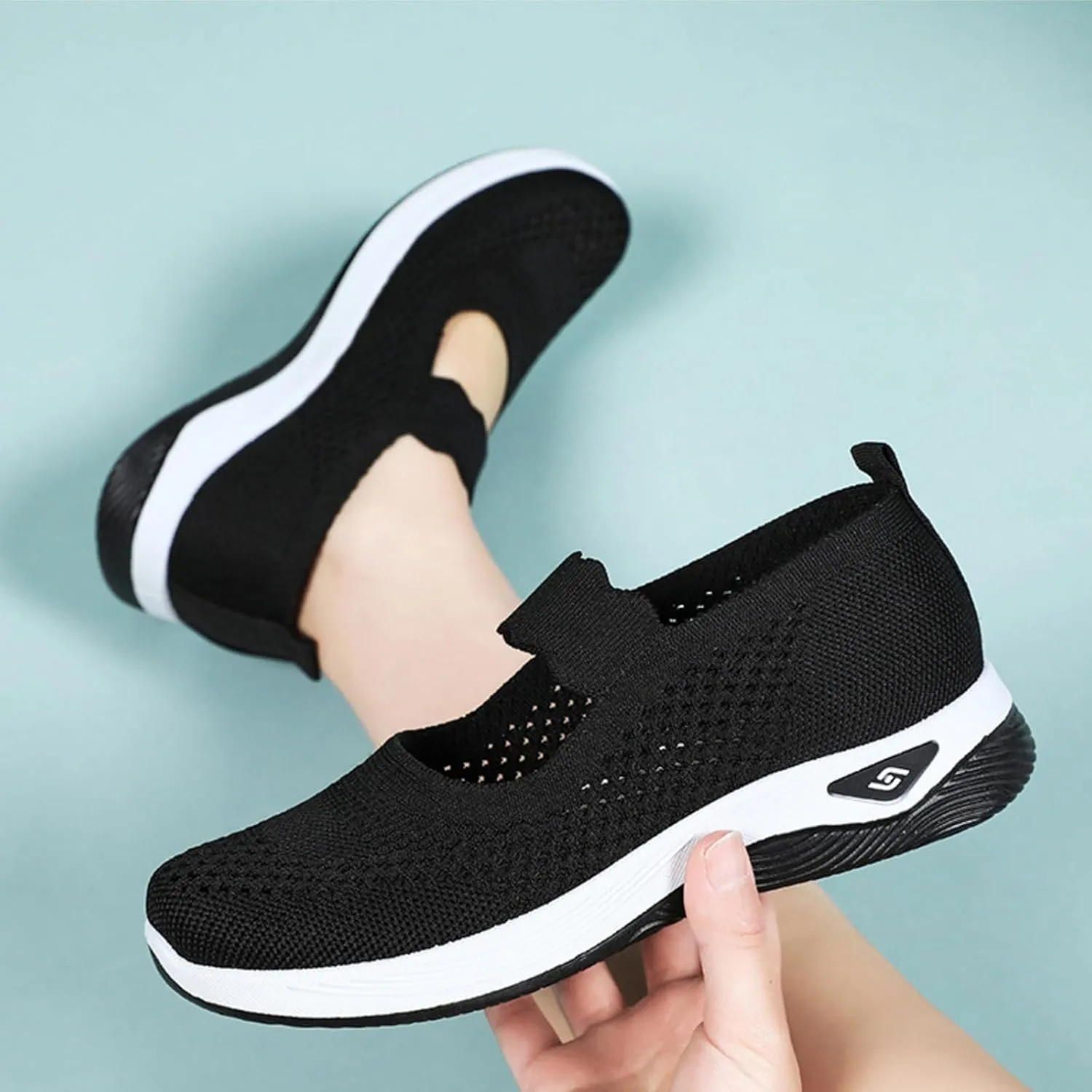 Orthopedic Shoes for Women Walking Shoes Comfortable Breathable Knit Slip On Sneakers Soft Orthopedic Slip-On Indoor Outdoor Casual Shoe Lightweight Wide Width Soft Sole Arch Support Non-Slip Shoe