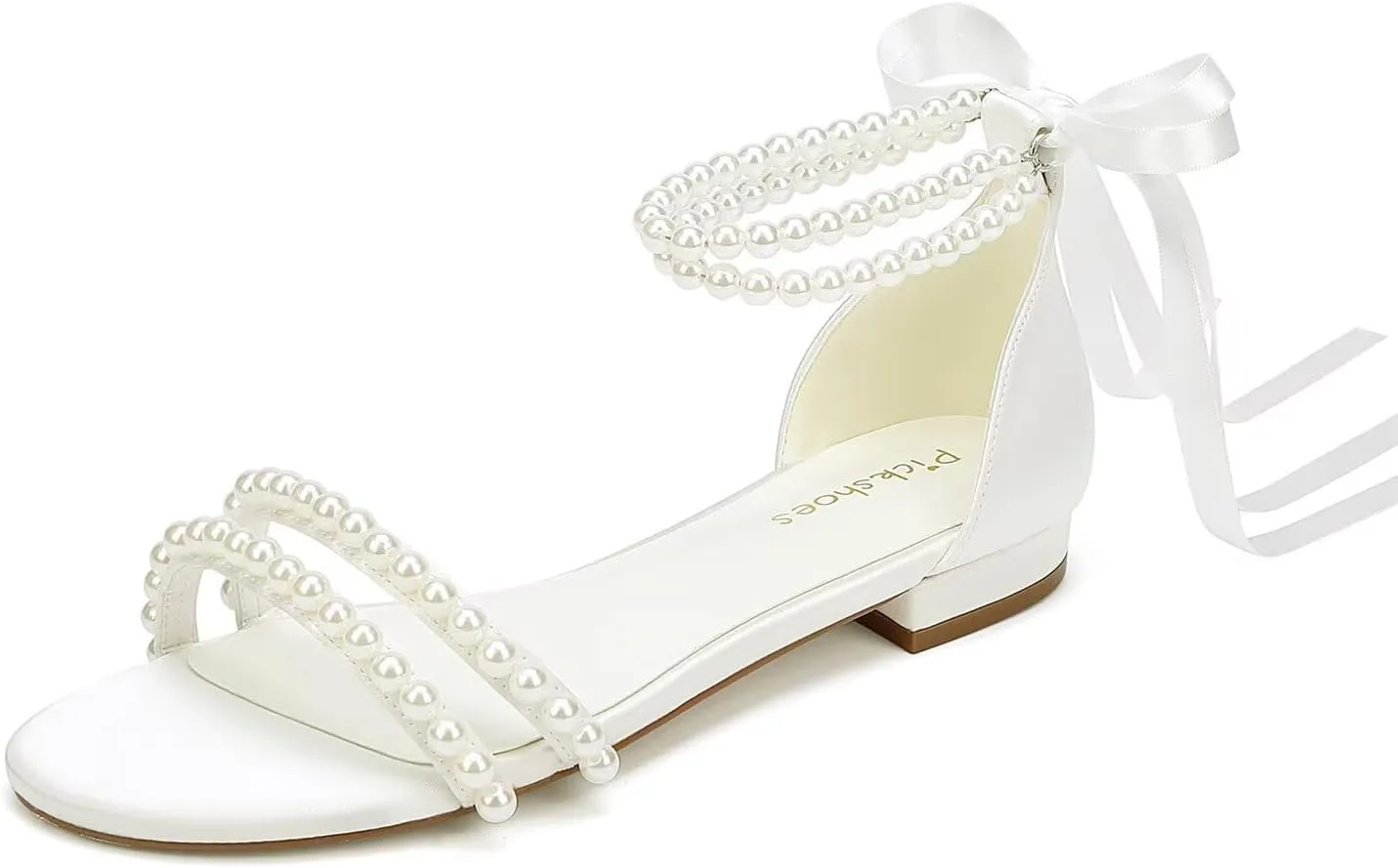 Pearl Flats Bridal Sandals Wedding Flats for Bride Open Toe Beach Wedding Shoes