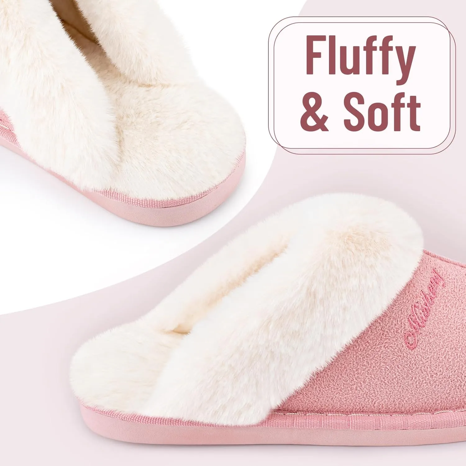 Plush House Slippers for Women, Fuzzy Warm Soft Home Slipper, Fluffy Winter Non-Slip Slippers for Bedroom Indoor.