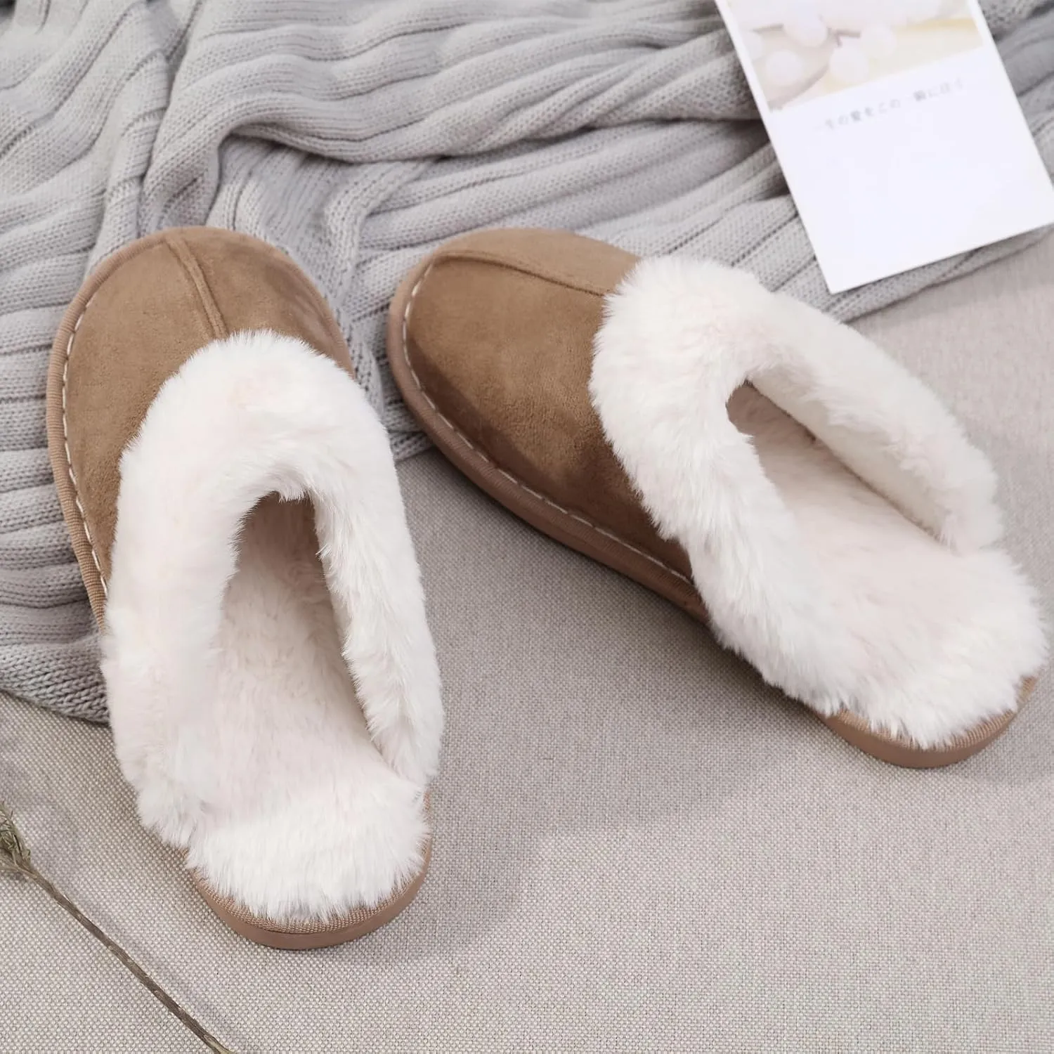 Plush House Slippers for Women, Fuzzy Warm Soft Home Slipper, Fluffy Winter Non-Slip Slippers for Bedroom Indoor.