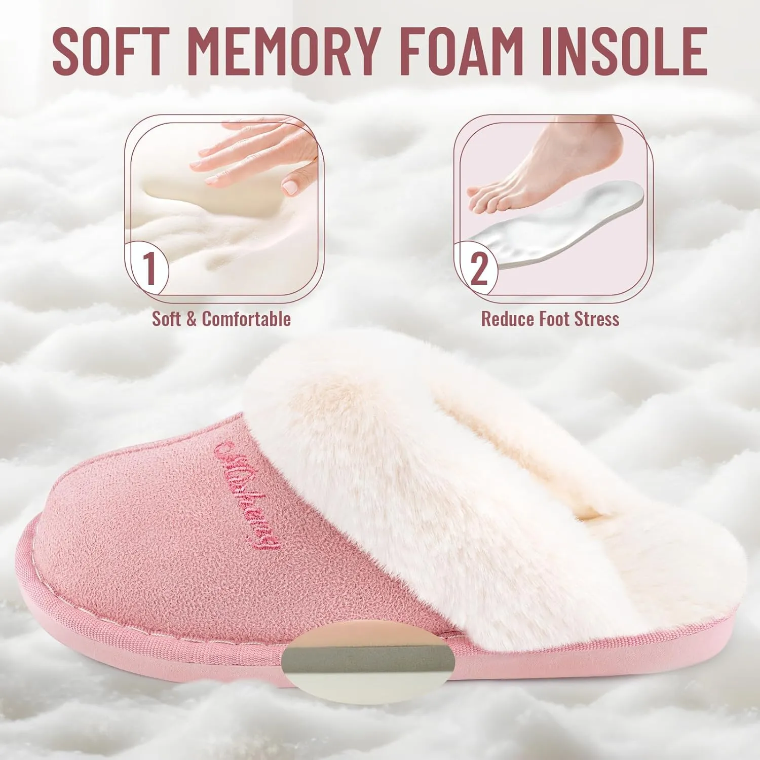 Plush House Slippers for Women, Fuzzy Warm Soft Home Slipper, Fluffy Winter Non-Slip Slippers for Bedroom Indoor.