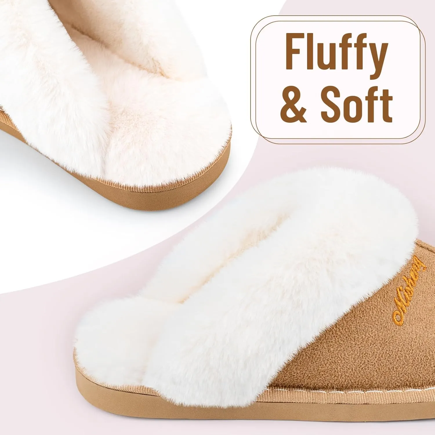 Plush House Slippers for Women, Fuzzy Warm Soft Home Slipper, Fluffy Winter Non-Slip Slippers for Bedroom Indoor.