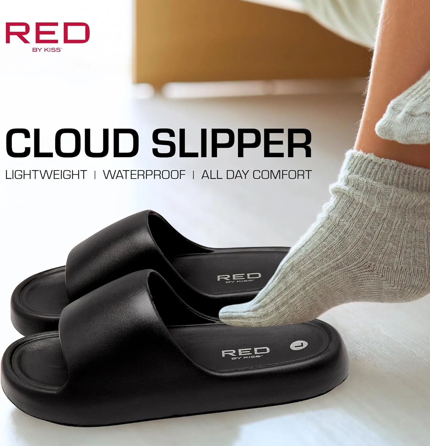 Red by Kiss Cloud Slippers – Lightweight Waterproof Shower House Slides with Thick Cushion Sole, Indoor Outdoor Comfort