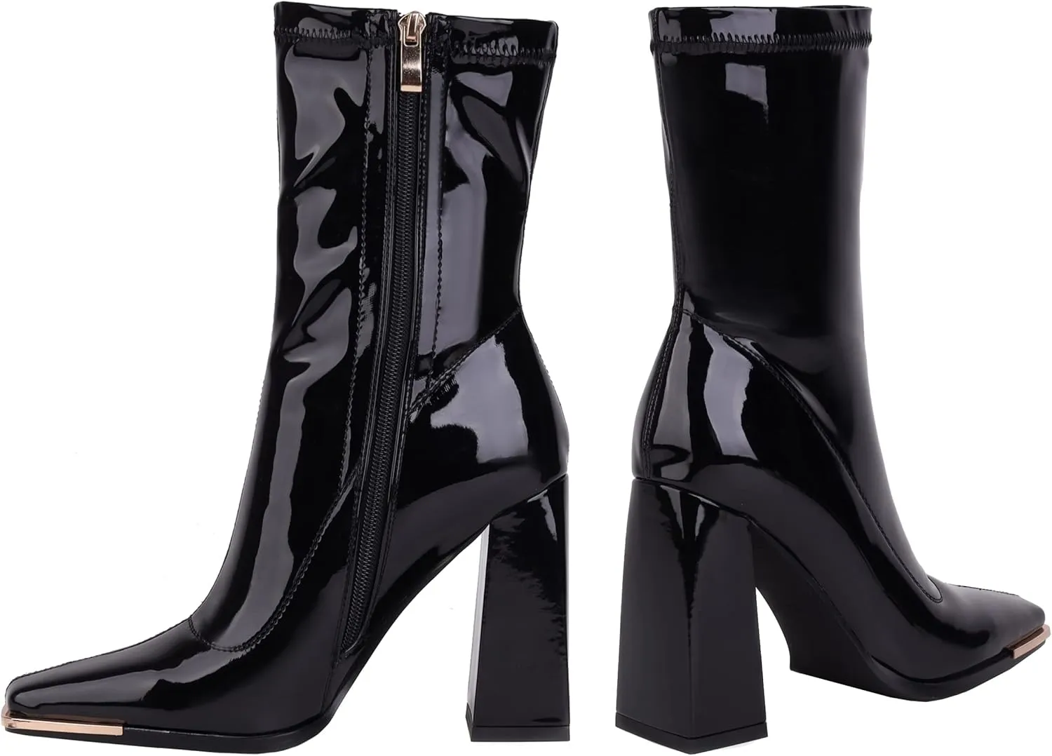 Reitoye Women's Mid Calf Boots Comfy Square Closed Toe Heel Boot Zipper Short Ankle Booties
