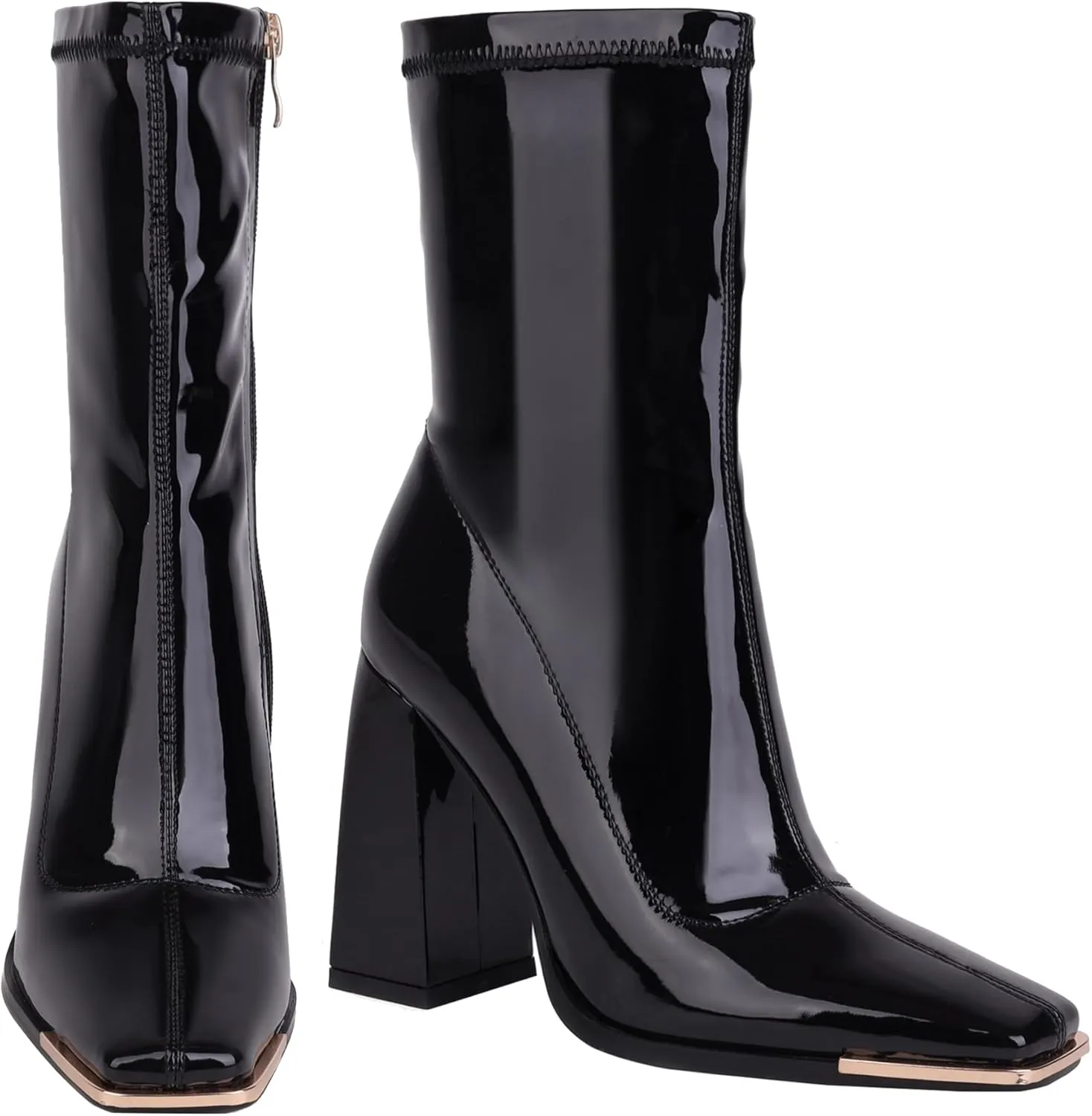Reitoye Women's Mid Calf Boots Comfy Square Closed Toe Heel Boot Zipper Short Ankle Booties