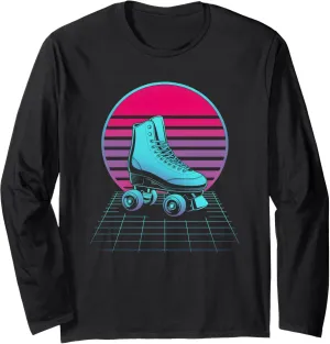 Retro Synthwave Vaporwave Roller Skate Shoes Long Sleeve T-Shirt