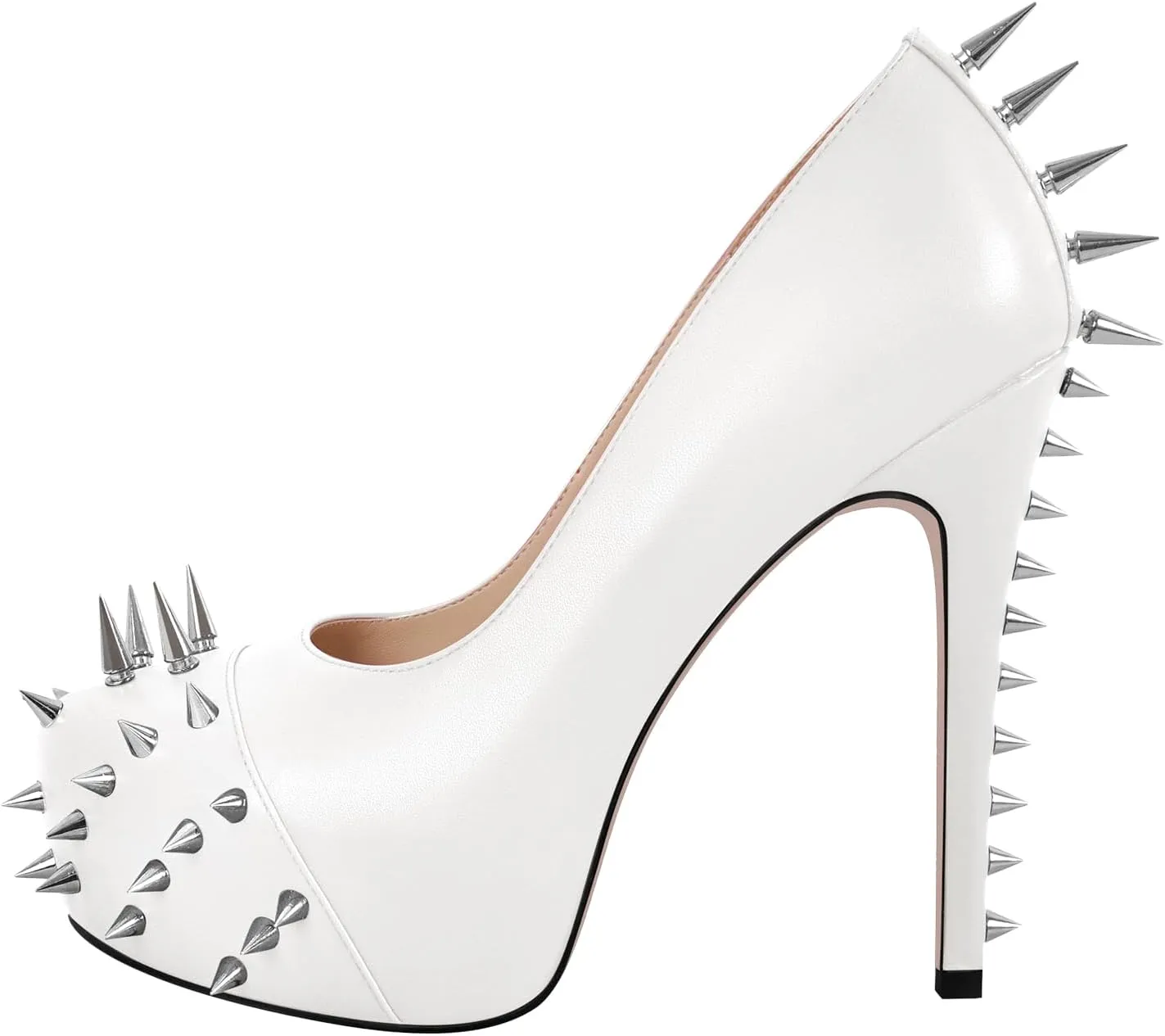 richealnini Women's Platform Pumps with Rivets Heel Slip On Studded Stiletto High Heels Wedding Shoes