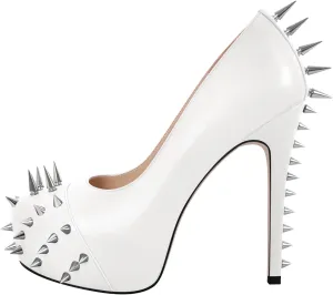 richealnini Women's Platform Pumps with Rivets Heel Slip On Studded Stiletto High Heels Wedding Shoes