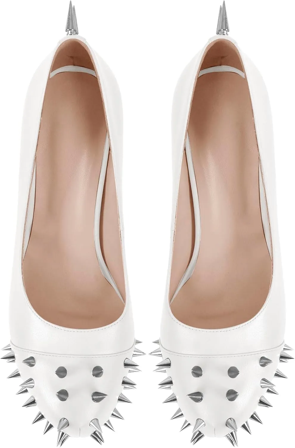 richealnini Women's Platform Pumps with Rivets Heel Slip On Studded Stiletto High Heels Wedding Shoes