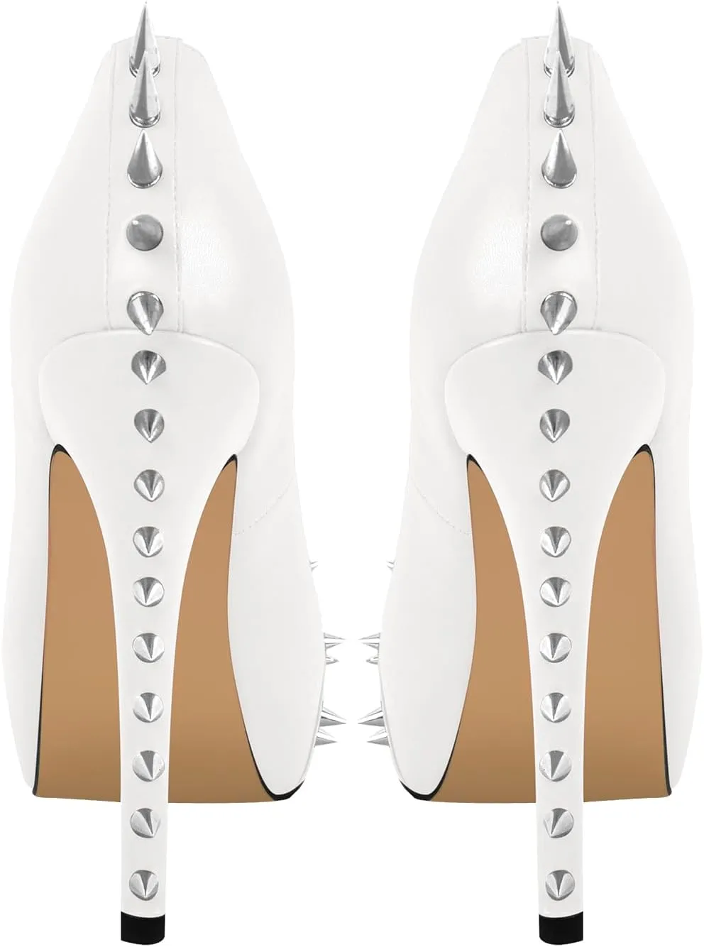 richealnini Women's Platform Pumps with Rivets Heel Slip On Studded Stiletto High Heels Wedding Shoes