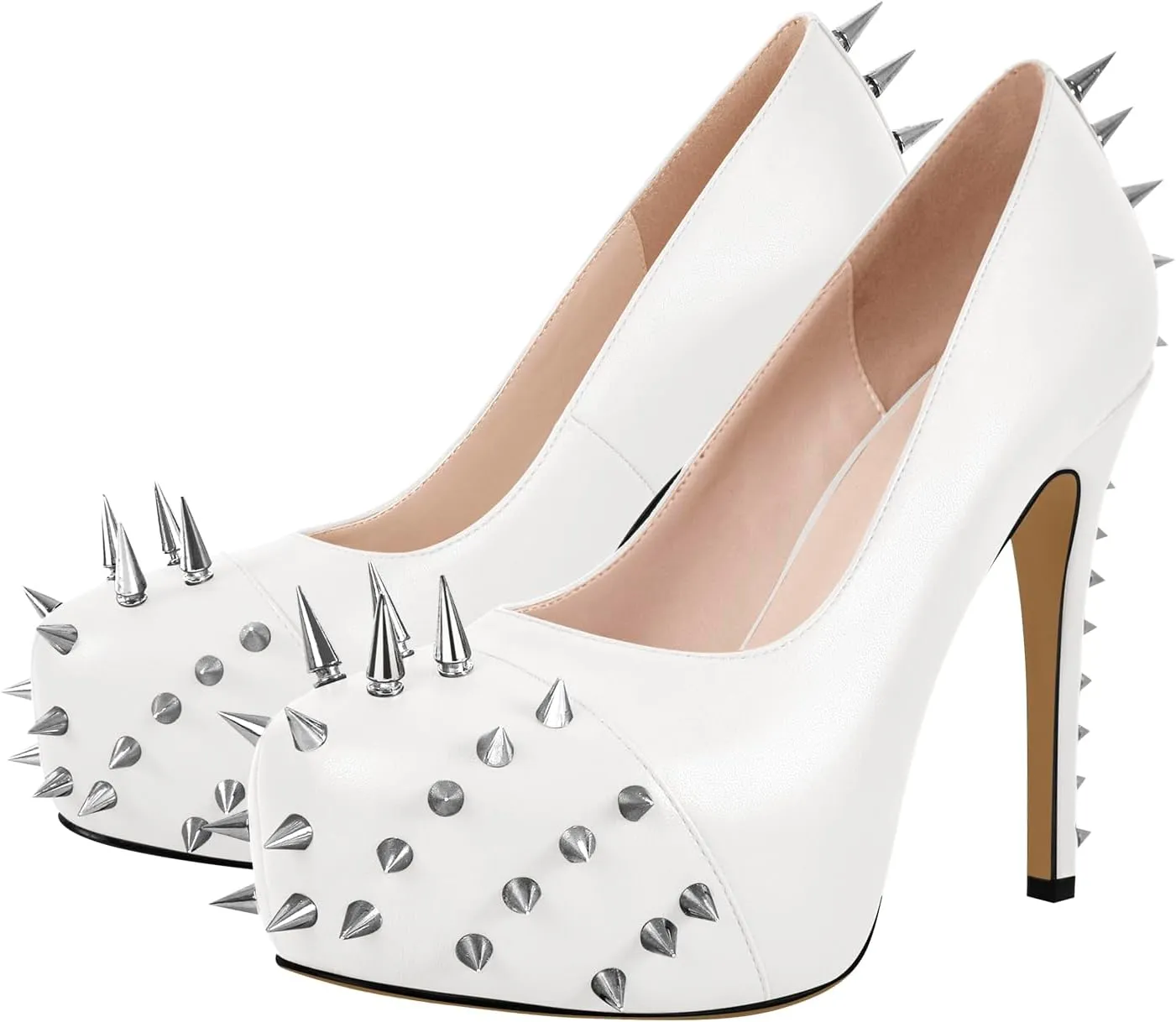richealnini Women's Platform Pumps with Rivets Heel Slip On Studded Stiletto High Heels Wedding Shoes