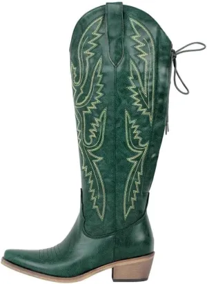 sexytag Cowboy Boots for Women Knee High Cowgirl Boots Embroidered Lace Up Western Boots