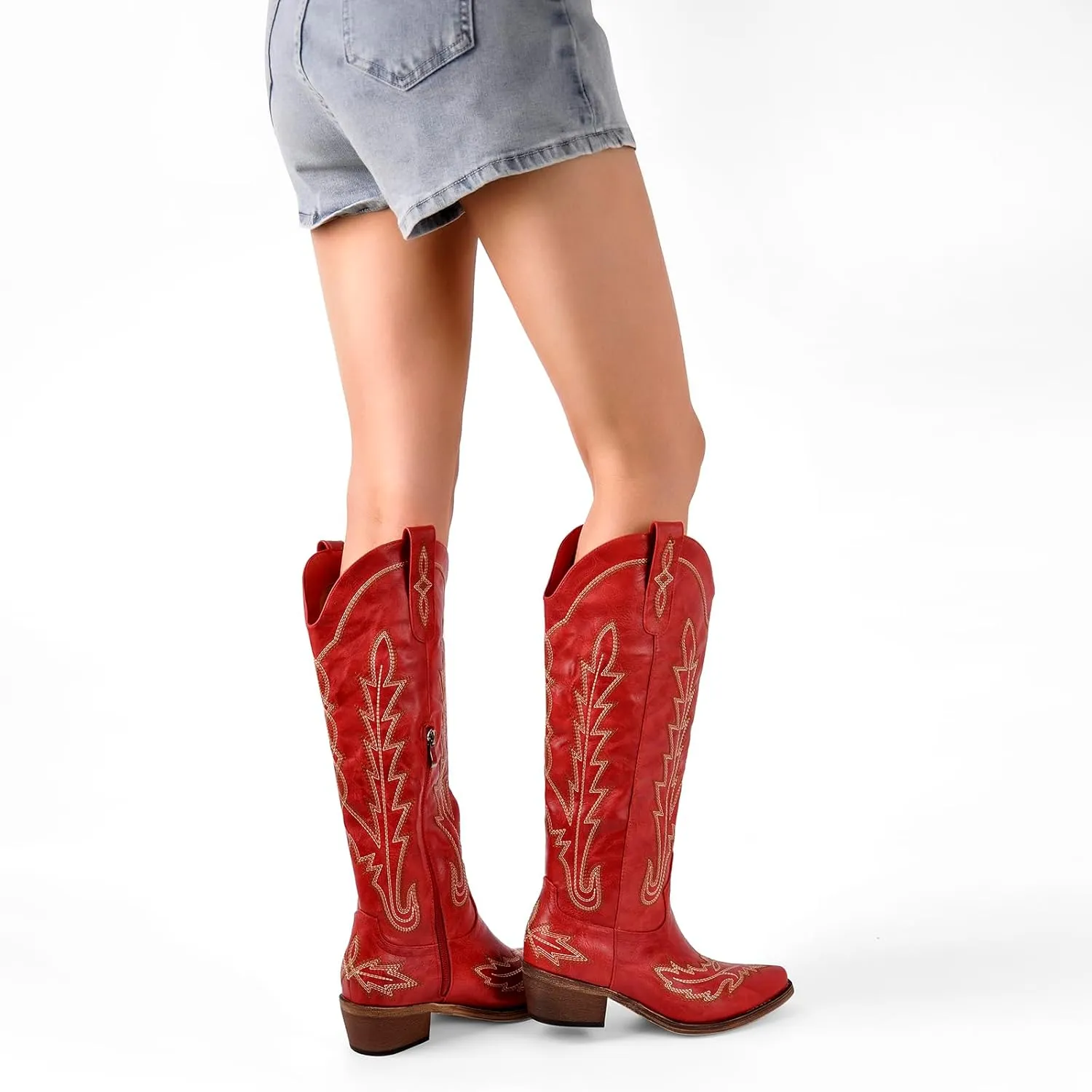 sexytag Cowboy Boots for Women Knee High Cowgirl Boots Wide Calf Embroidered Western Boots