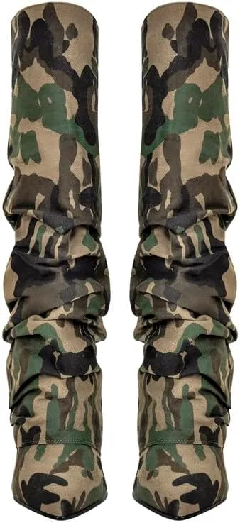 sexytag Fold Over Wedge Heel Metallic Boots Slouchy Ruched Knee High Boots