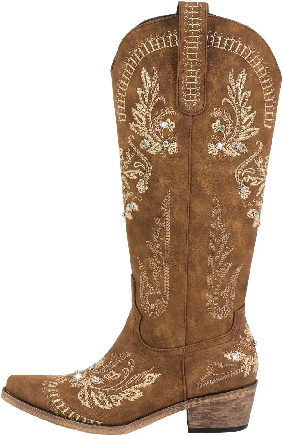 sexytag Western Cowboy Boots for Women Embroidered Rhinestones Knee High Cowgirl Boots