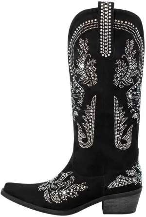 sexytag Western Cowboy Boots for Women Embroidered Rhinestones Knee High Cowgirl Boots
