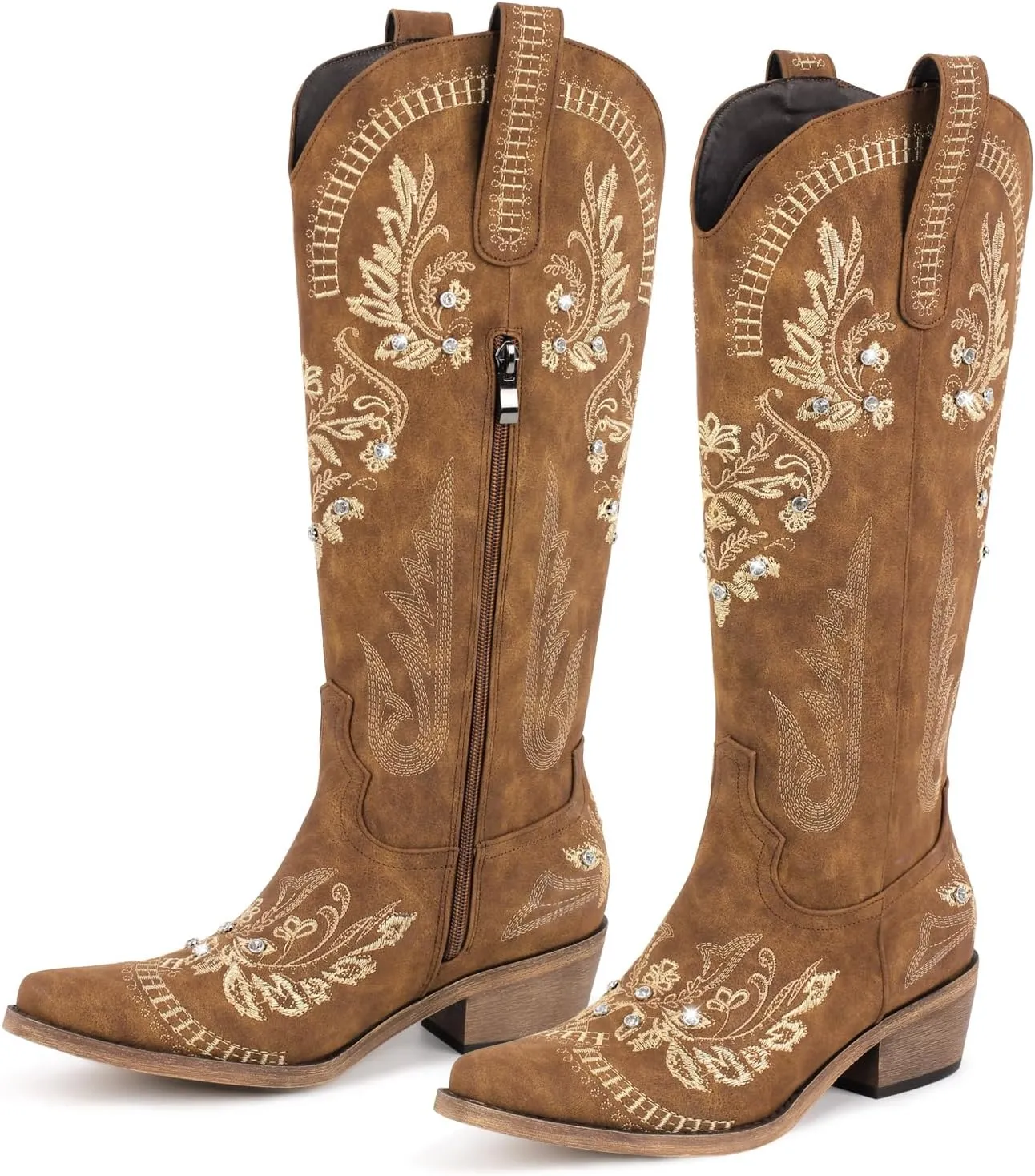 sexytag Western Cowboy Boots for Women Embroidered Rhinestones Knee High Cowgirl Boots