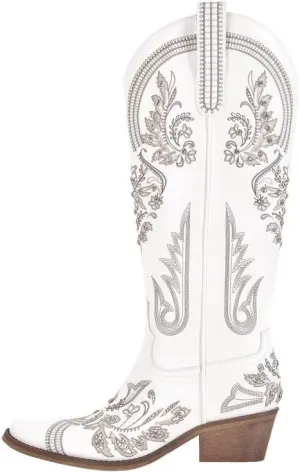sexytag Western Cowboy Boots for Women Embroidered Rhinestones Knee High Cowgirl Boots