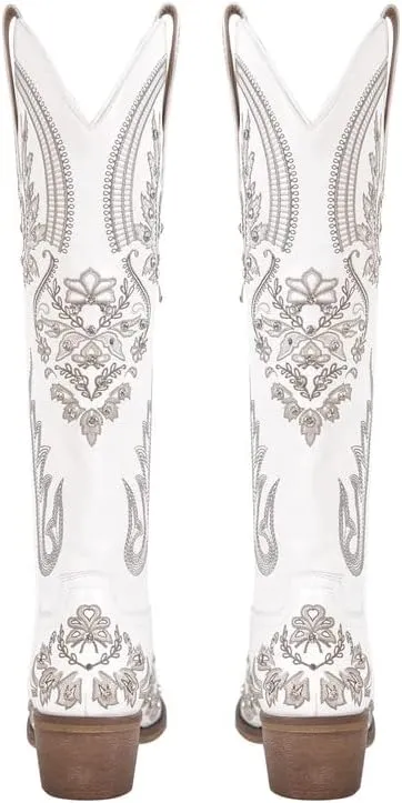 sexytag Western Cowboy Boots for Women Embroidered Rhinestones Knee High Cowgirl Boots