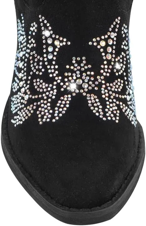 sexytag Western Cowboy Boots for Women Embroidered Rhinestones Knee High Cowgirl Boots