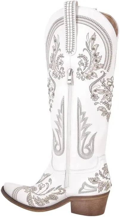 sexytag Western Cowboy Boots for Women Embroidered Rhinestones Knee High Cowgirl Boots