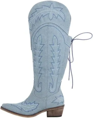 sexytag Western Cowboy Boots for Women Embroidered Thigh High Cowgirl Boots