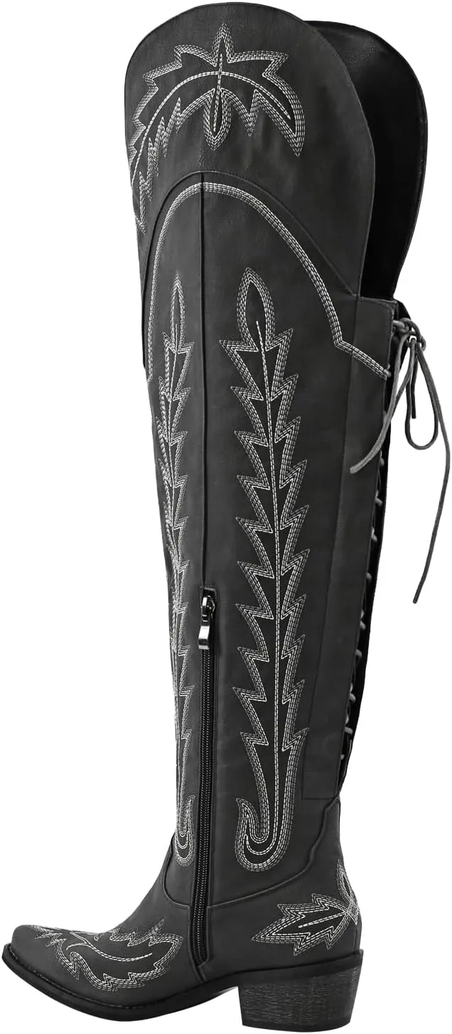 sexytag Western Cowboy Boots for Women Embroidered Thigh High Cowgirl Boots
