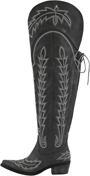 sexytag Western Cowboy Boots for Women Embroidered Thigh High Cowgirl Boots