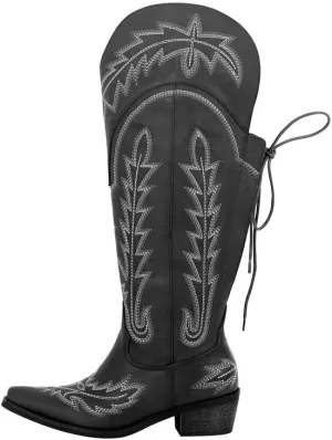 sexytag Western Cowboy Boots for Women Embroidered Thigh High Cowgirl Boots