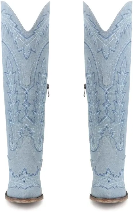 sexytag Western Cowboy Boots for Women Embroidered Thigh High Cowgirl Boots
