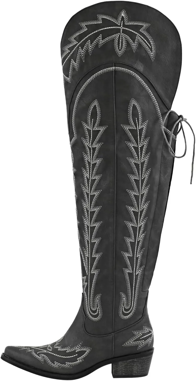 sexytag Western Cowboy Boots for Women Embroidered Thigh High Cowgirl Boots