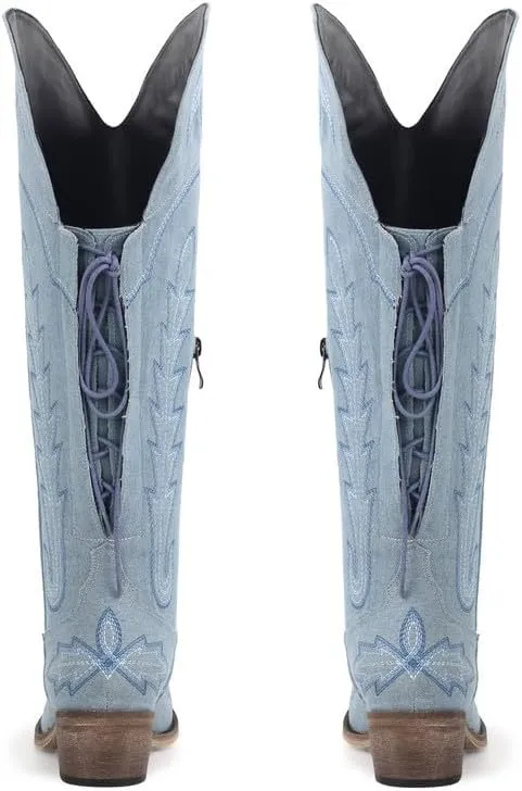 sexytag Western Cowboy Boots for Women Embroidered Thigh High Cowgirl Boots