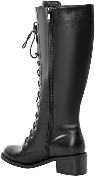 sexytag Women's Knee High Boots Lace up Riding Combat Wide Calf Boots