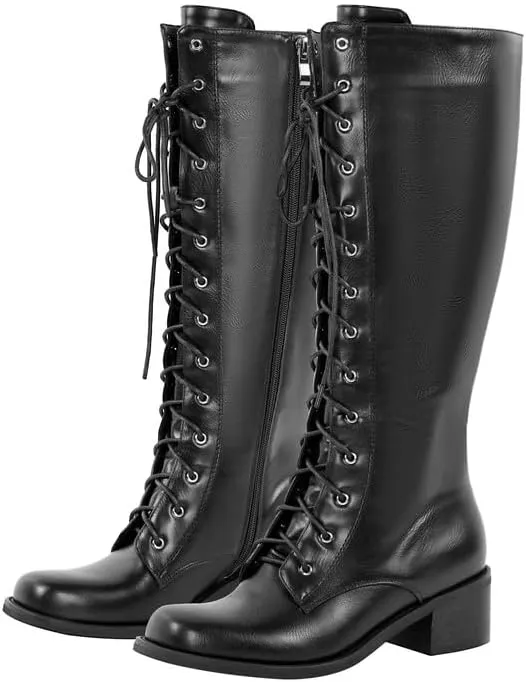sexytag Women's Knee High Boots Lace up Riding Combat Wide Calf Boots
