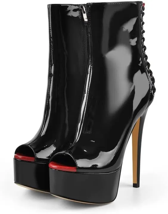 sexytag Women's Sexy Platform Peep Toe Stiletto High Heel Ankle Boots