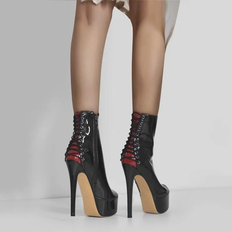 sexytag Women's Sexy Platform Peep Toe Stiletto High Heel Ankle Boots