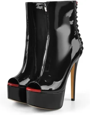 sexytag Women's Sexy Platform Peep Toe Stiletto High Heel Ankle Boots