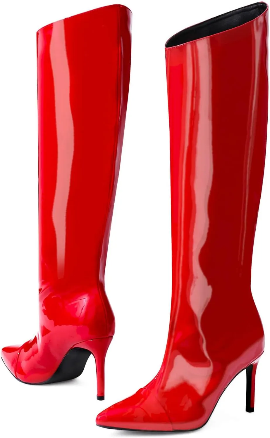 Shoe'N Tale Women's Knee High Boots Pointed Toe Stiletto High Heel Metallic Party Dressy Slip-on Booties Shoes